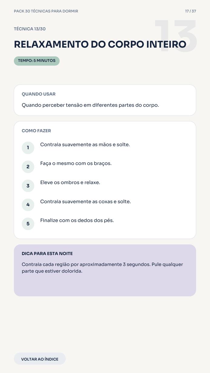 Página real com técnica de relaxamento do pack